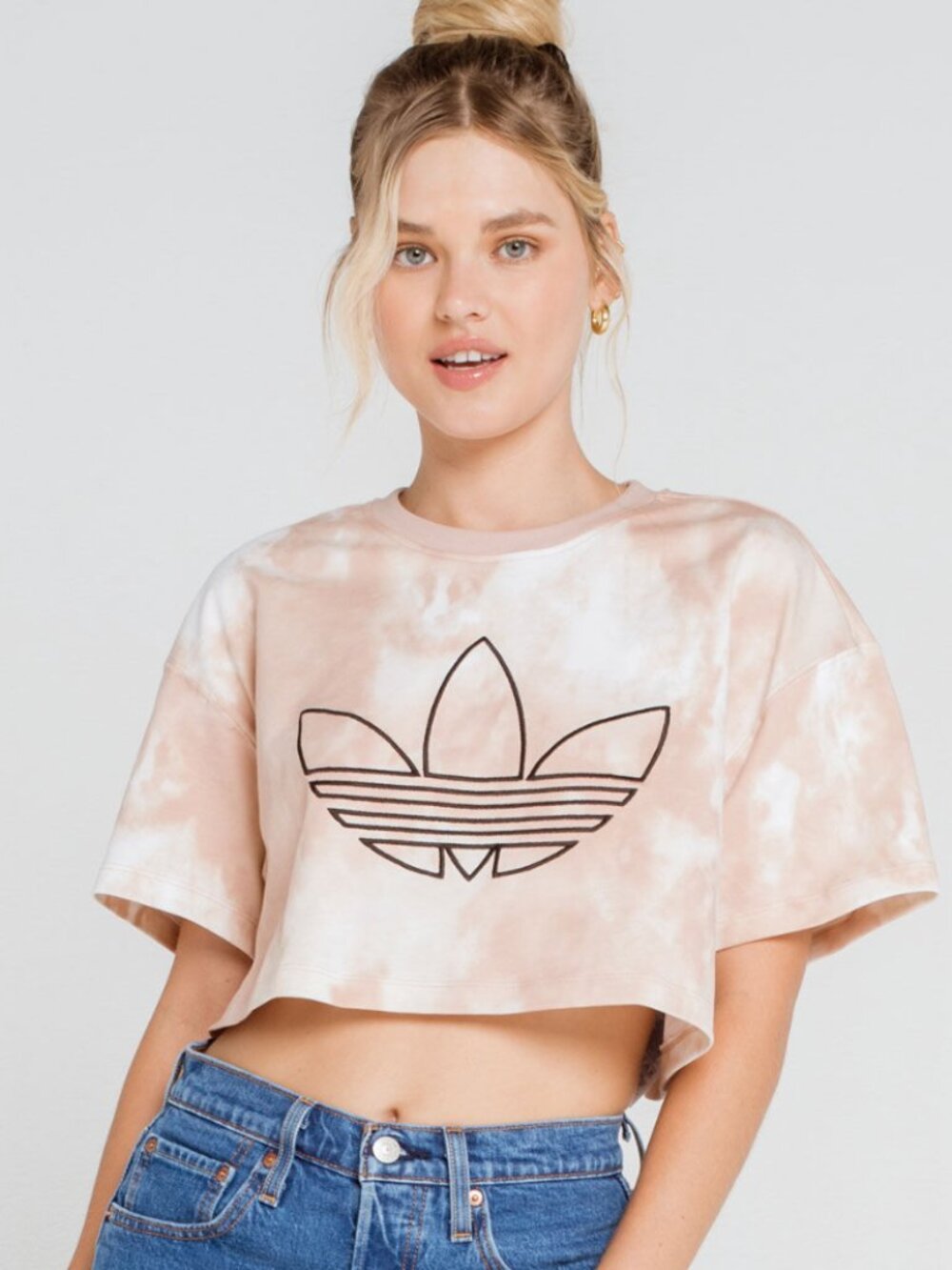 🪩 2/20 Adidas Originals Trefoil Tie Dye Cropped Tee Size Large